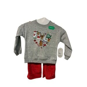 BCG Girls Christmas‎ Fleece Crew 2PC Set Grey Heather Red Toddler 2T NWT